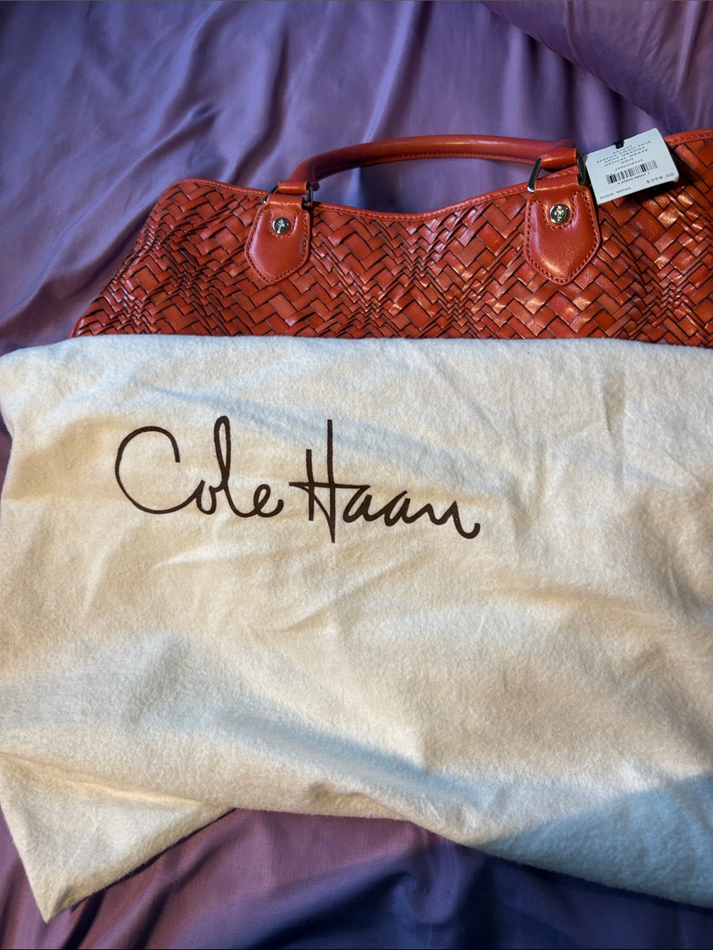 Cole Haan Woven Leather Tote - Coral